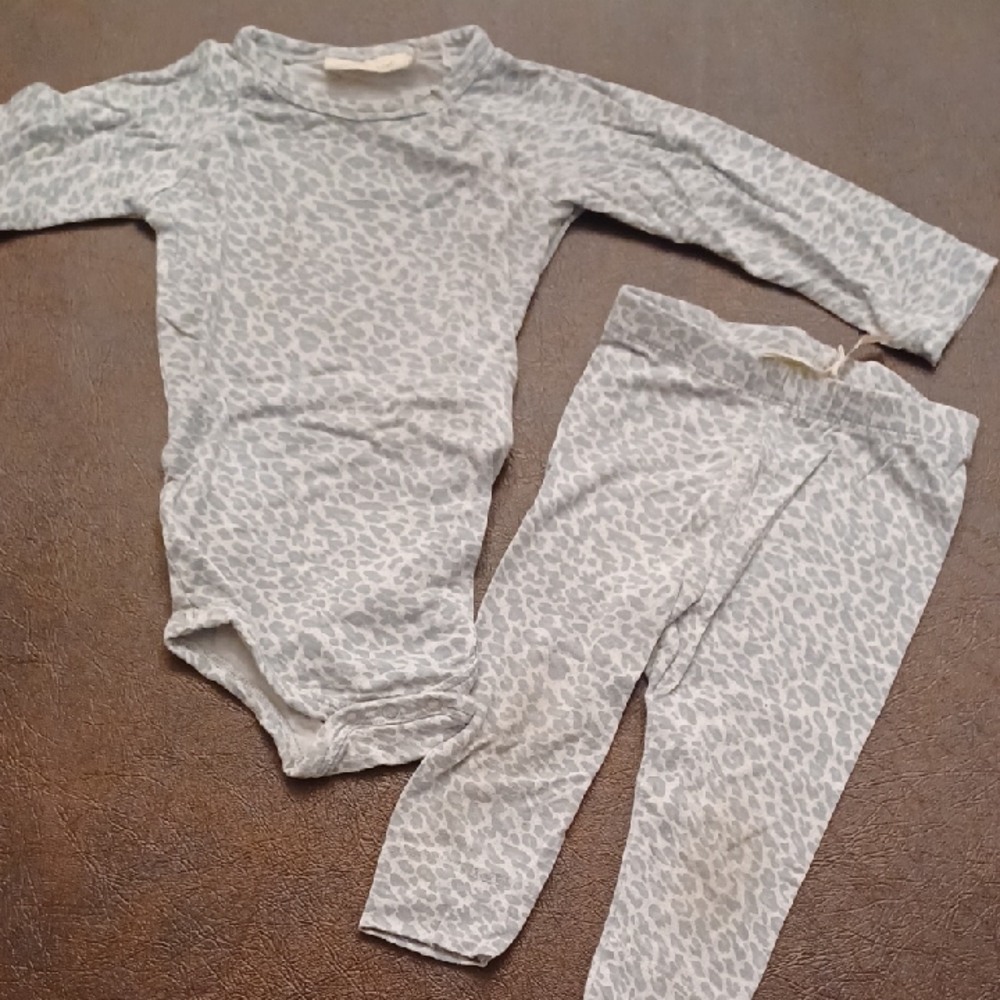 Marmar Copenhagen Baby Kids Gray/Blue Leopard Print Baby Outfit Set 6M ,Boy/Girl